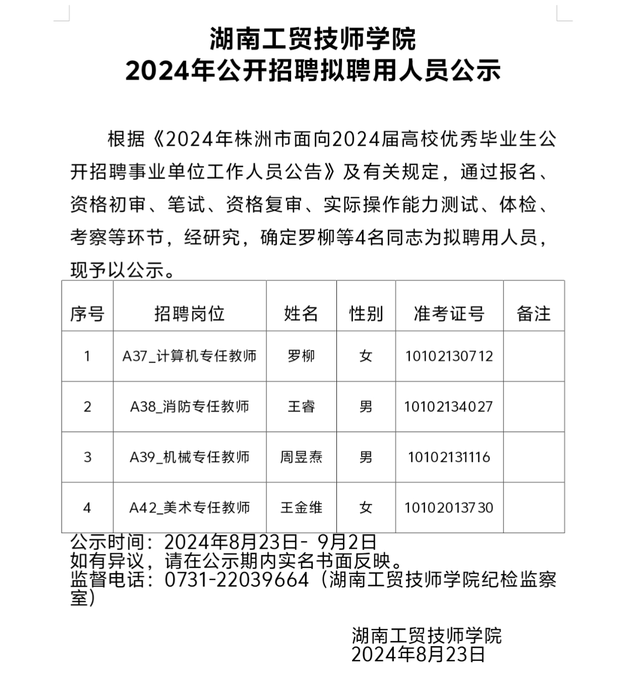 太阳城手机版登录入口2024年公开招聘拟聘用人员公示